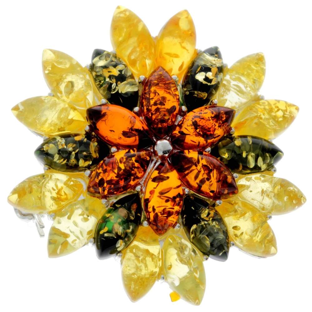 925 Sterling Silver & Baltic Amber Modern Unusual Brooch - 4026