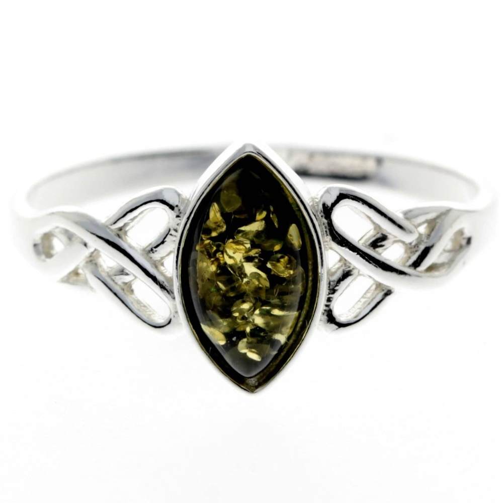 925 Sterling Silver & Genuine Baltic Amber Celtic Ring - M729