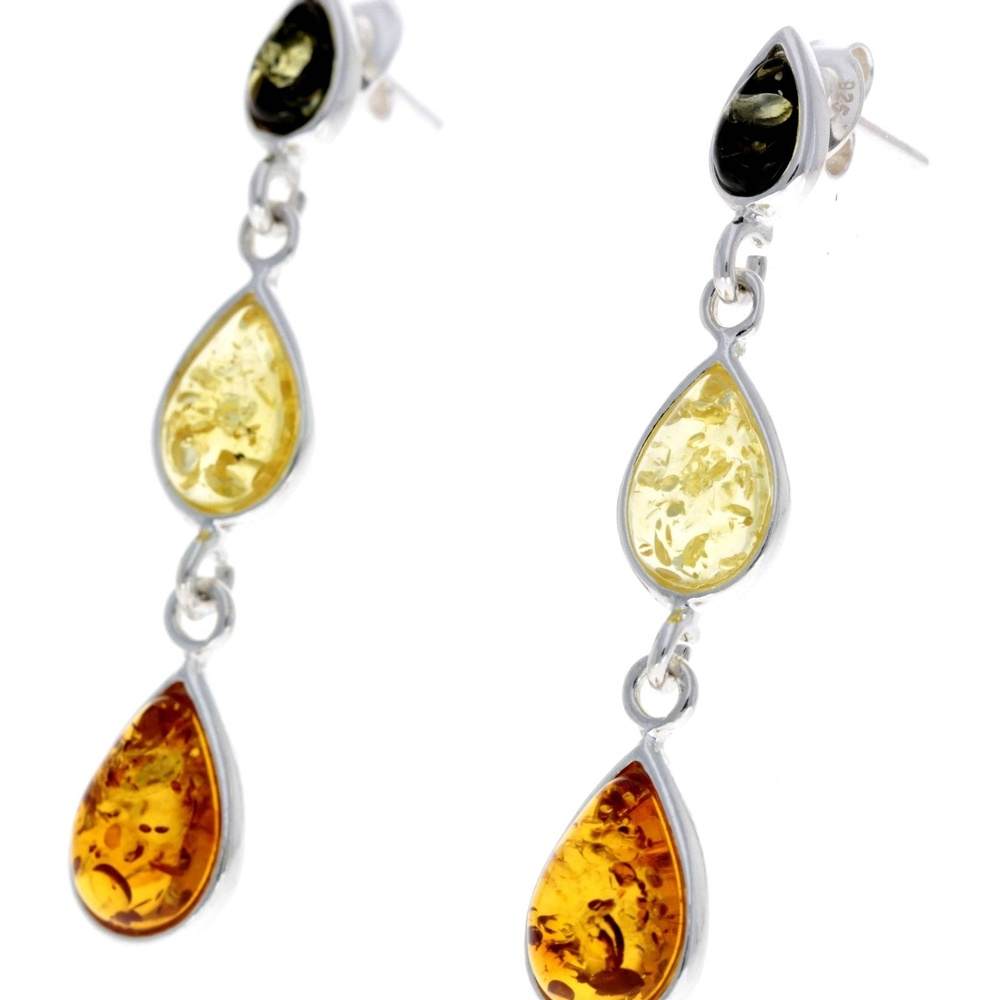 925 Sterling Silver and Genuine Baltic Amber Dangly Drop Earrings - GL150