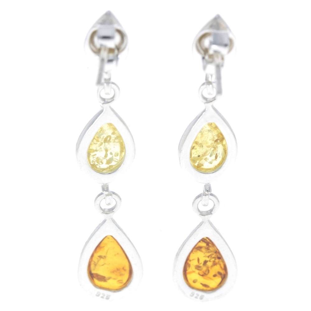 925 Sterling Silver and Genuine Baltic Amber Dangly Drop Earrings - GL150