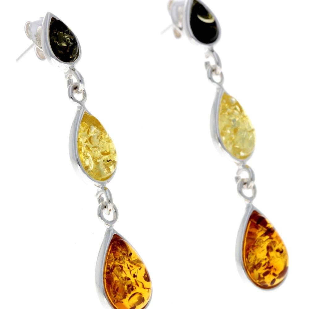 925 Sterling Silver and Genuine Baltic Amber Dangly Drop Earrings - GL150