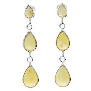 925 Sterling Silver and Genuine Baltic Amber Dangly Drop Earrings - GL150