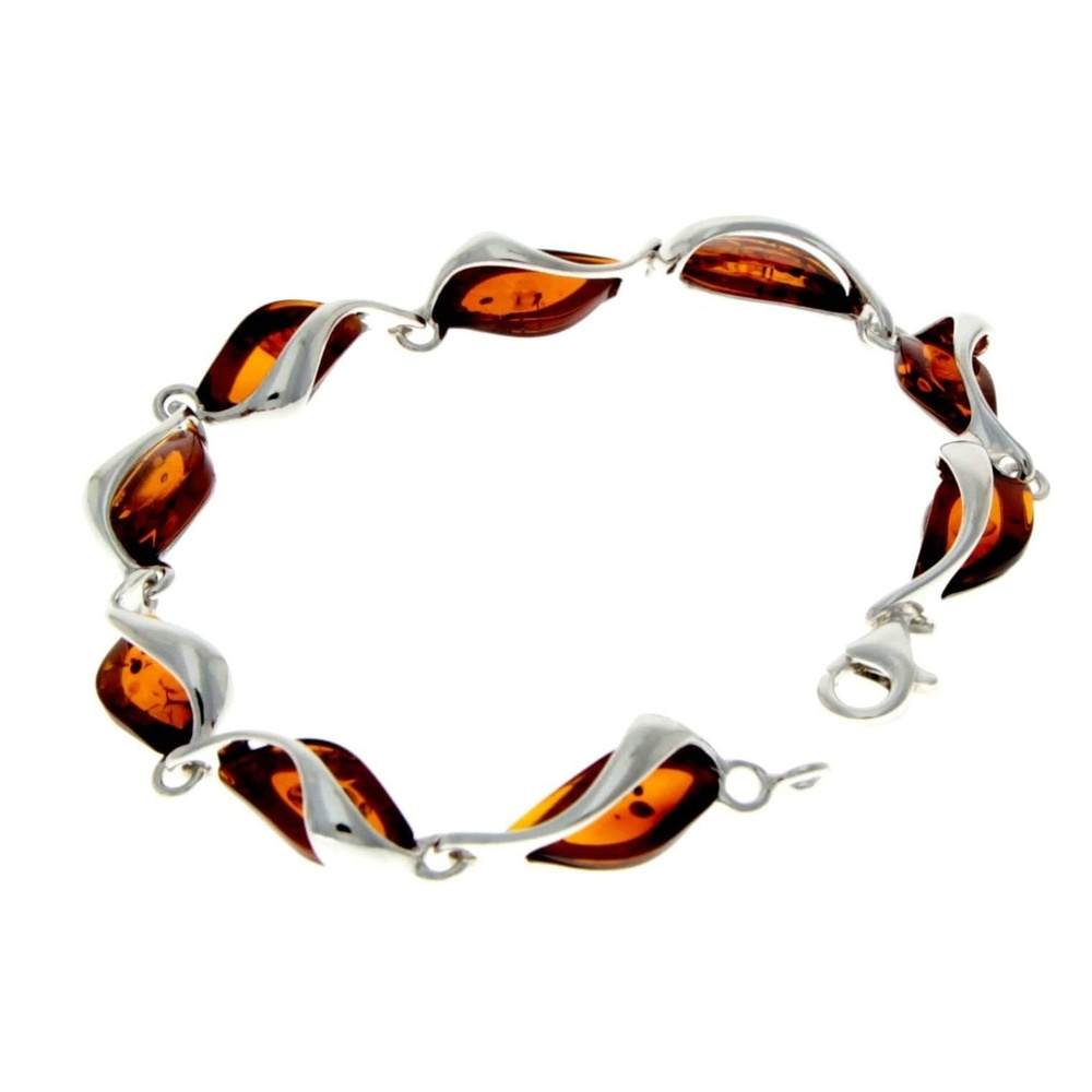 925 Sterling Silver & Cognac Baltic Amber Modern Link Bracelet - GL539