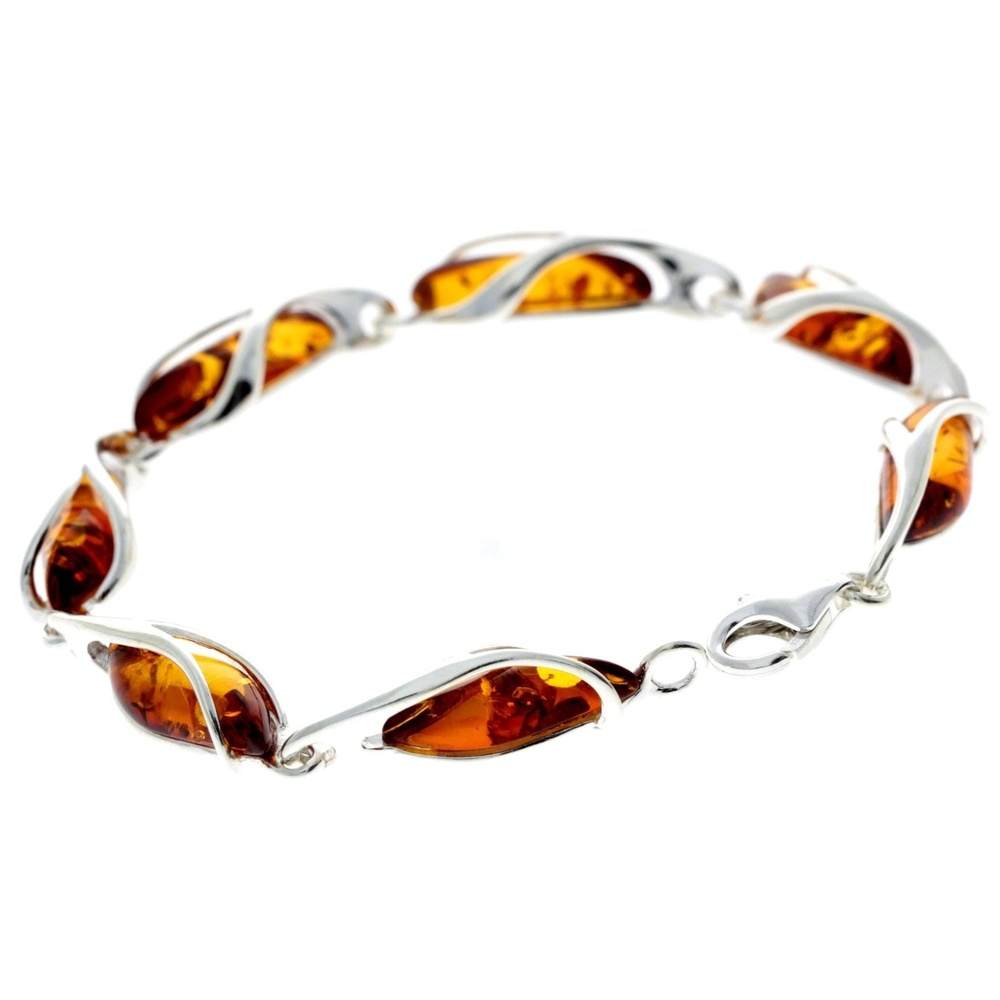 925 Sterling Silver & Baltic Amber Modern Link Bracelet - GL547