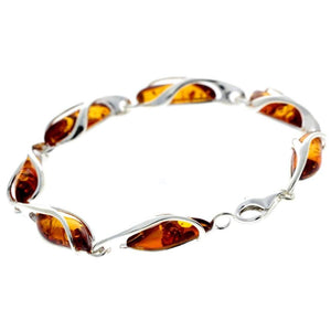 925 Sterling Silver & Baltic Amber Modern Link Bracelet - GL547