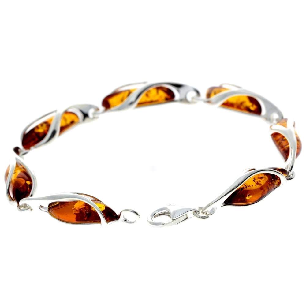 925 Sterling Silver & Baltic Amber Modern Link Bracelet - GL547