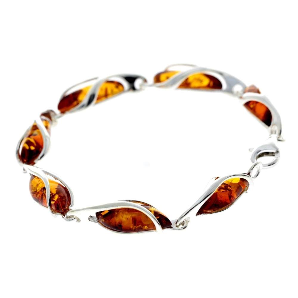 925 Sterling Silver & Baltic Amber Modern Link Bracelet - GL547