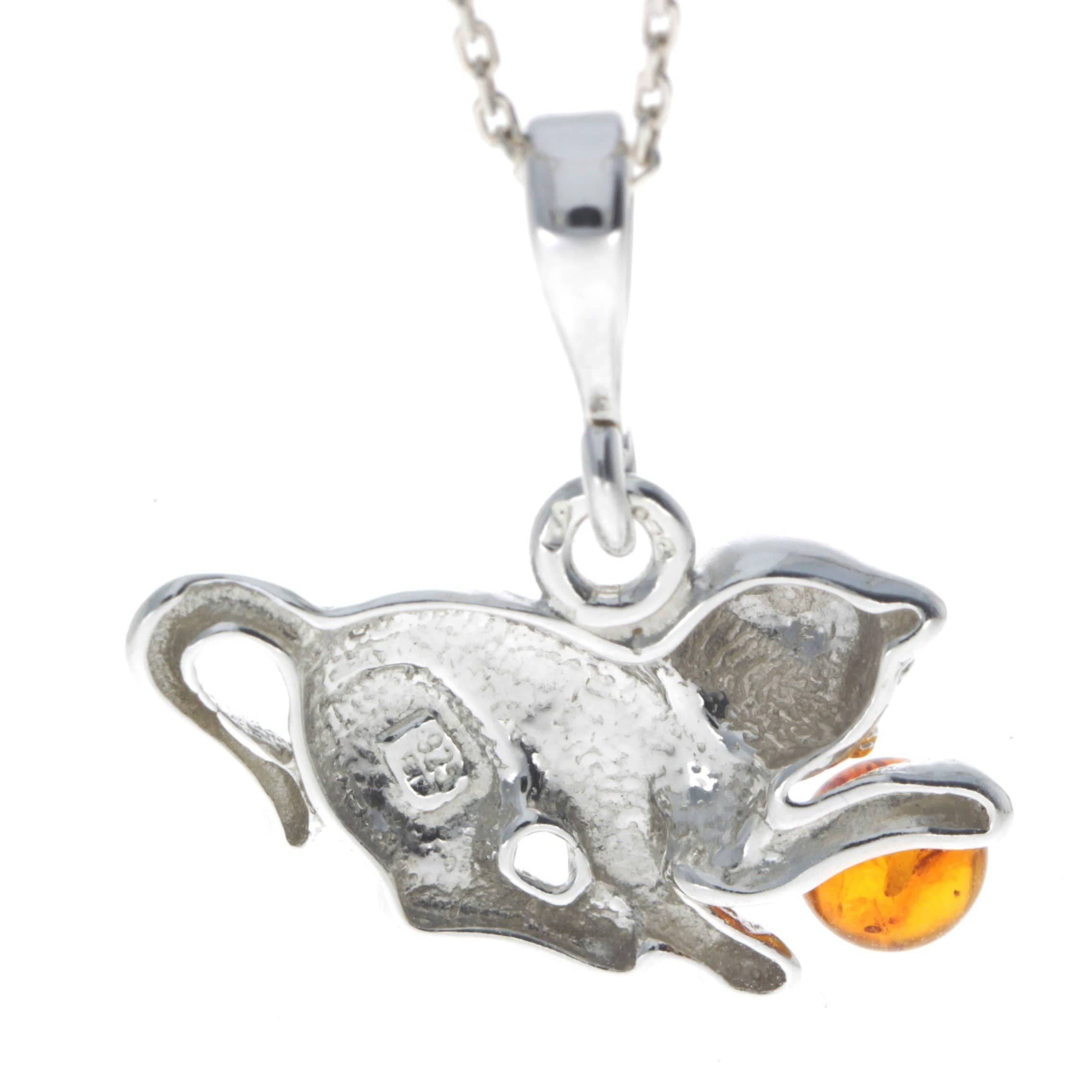 925 Sterling Silver & Baltic Amber Pussy Cat Kitten Pendant - M375