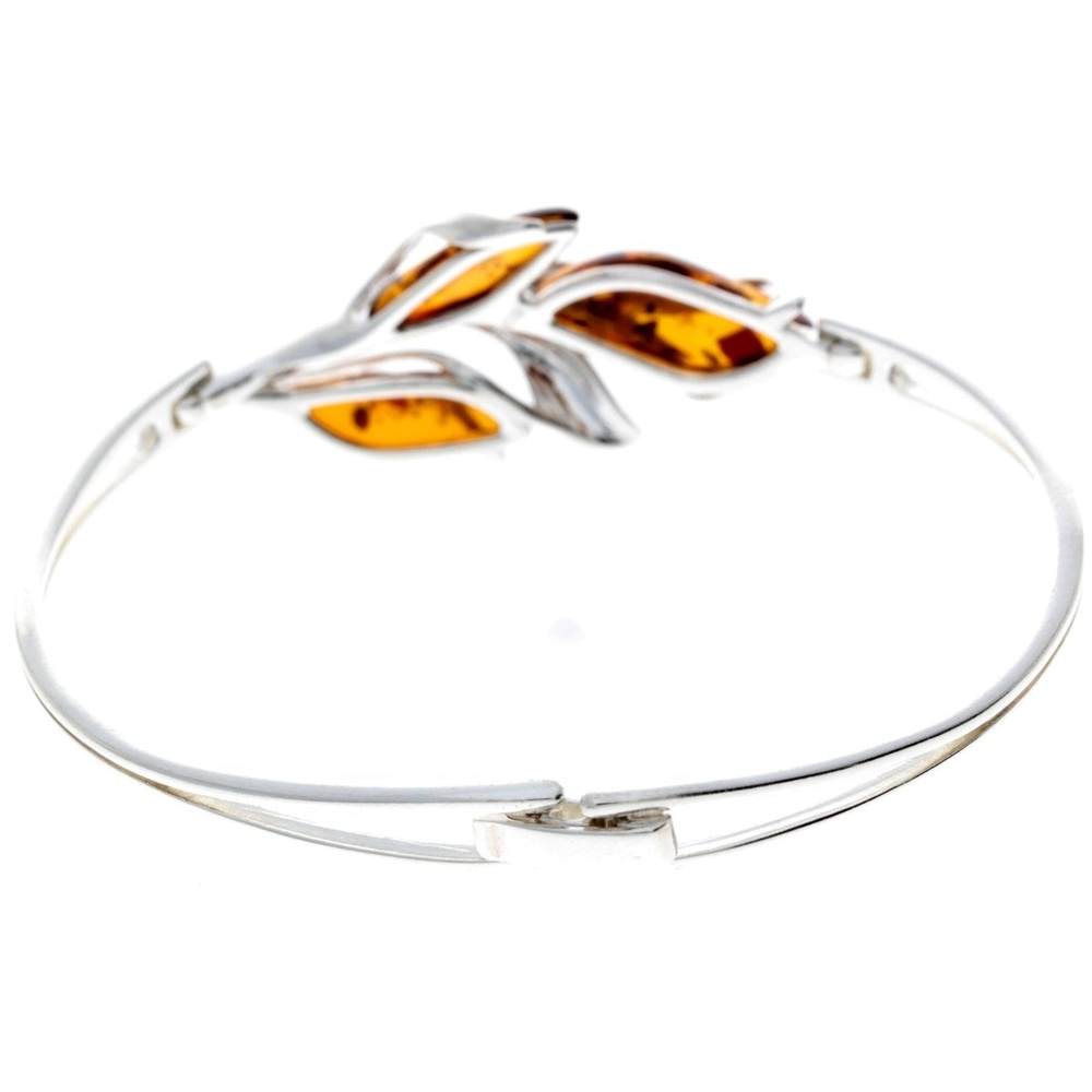 925 Sterling Silver & Baltic Amber 3 Stone Modern Bangle - GL548