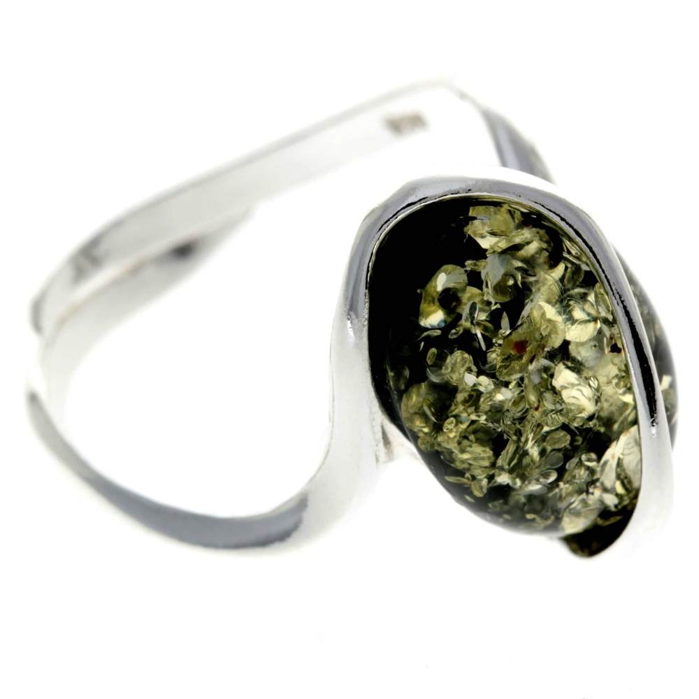 925 Sterling Silver & Baltic Amber Modern Adjustable Ring - GL477
