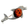 925 Sterling Silver & Baltic Amber Dolphin Brooch - 4009