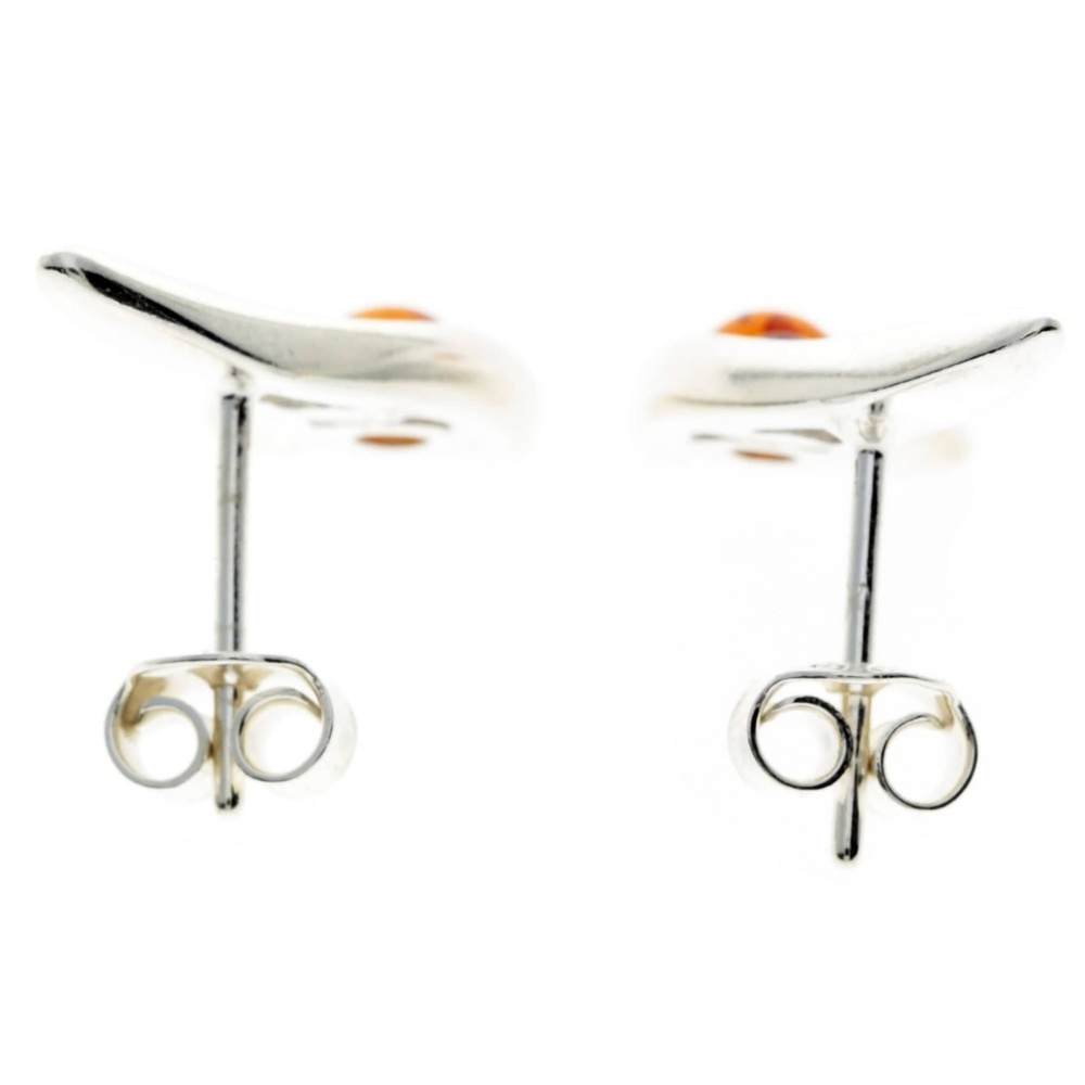 925 Sterling Silver & Baltic Amber Modern Studs Earrings - GL112