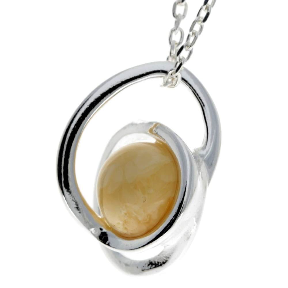 925 Sterling Silver & Genuine Baltic Amber Modern Pendant - GL389