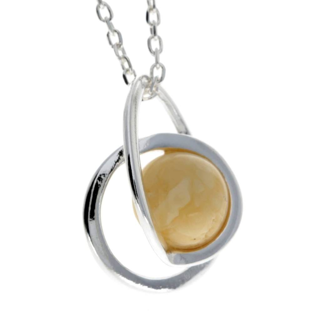 925 Sterling Silver & Genuine Baltic Amber Modern Pendant - GL389