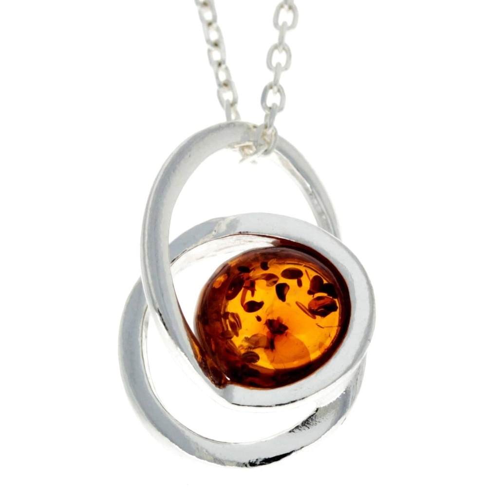 925 Sterling Silver & Genuine Baltic Amber Modern Pendant - GL389