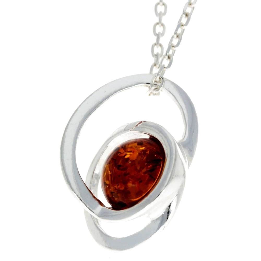 925 Sterling Silver & Genuine Baltic Amber Modern Pendant - GL389