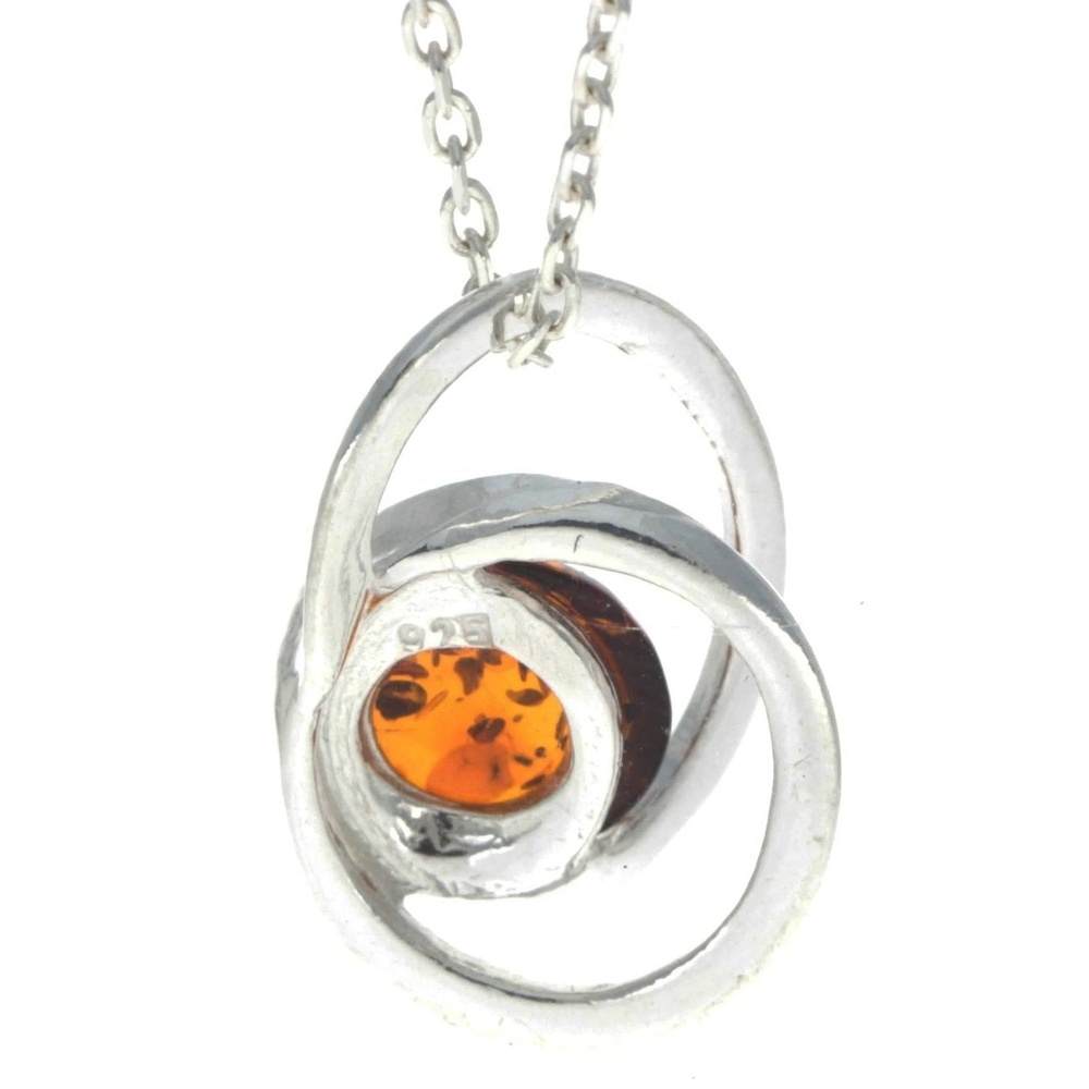 925 Sterling Silver & Genuine Baltic Amber Modern Pendant - GL389
