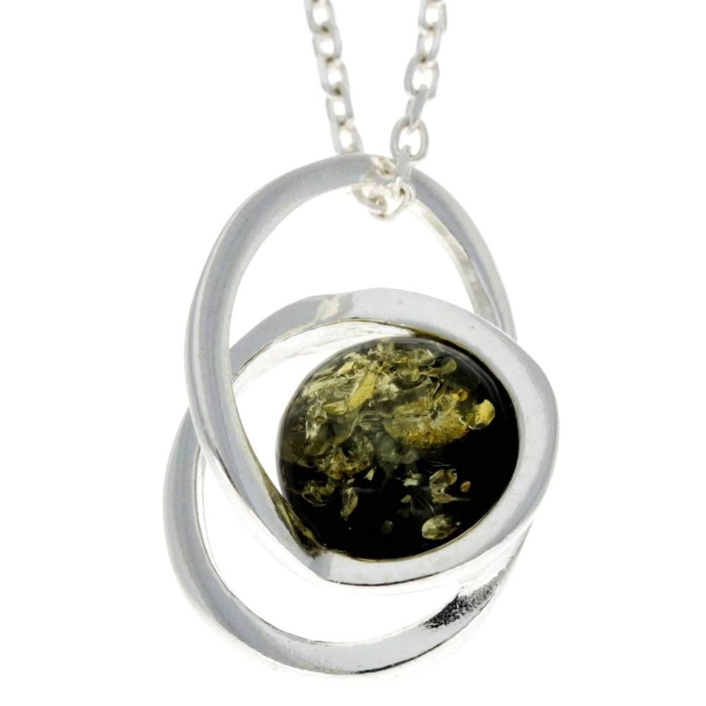 925 Sterling Silver & Genuine Baltic Amber Modern Pendant - GL389