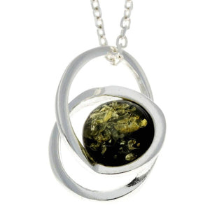 925 Sterling Silver & Genuine Baltic Amber Modern Pendant - GL389