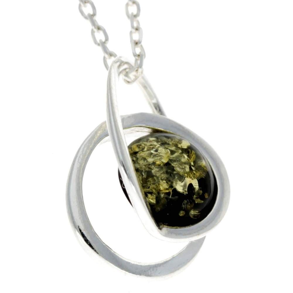 925 Sterling Silver & Genuine Baltic Amber Modern Pendant - GL389