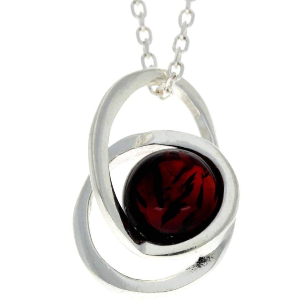 925 Sterling Silver & Genuine Baltic Amber Modern Pendant - GL389