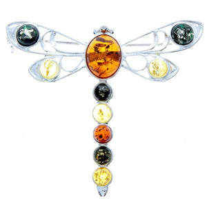 925 Sterling Silver & Baltic Amber Dragonfly Butterfly Brooch - 4032