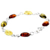 925 Sterling Silver & Genuine Baltic Amber Link Bracelet - 3233