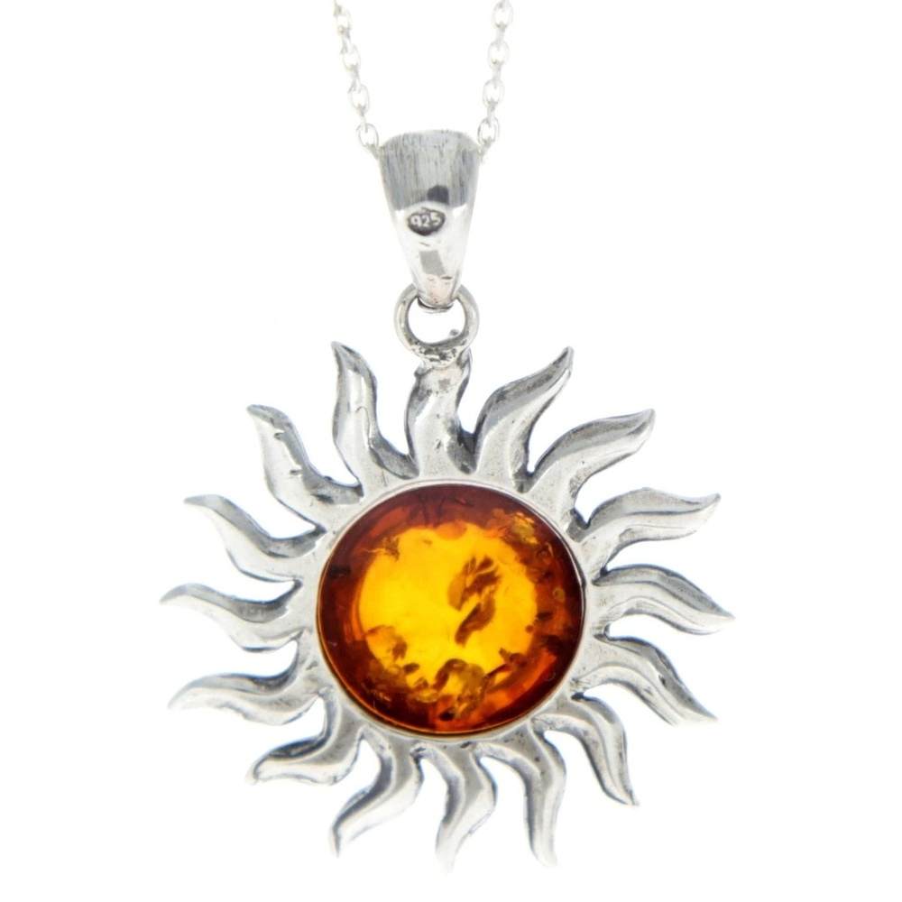 925 Sterling Silver & Baltic Amber Large Star / Sun Pendant - 1753