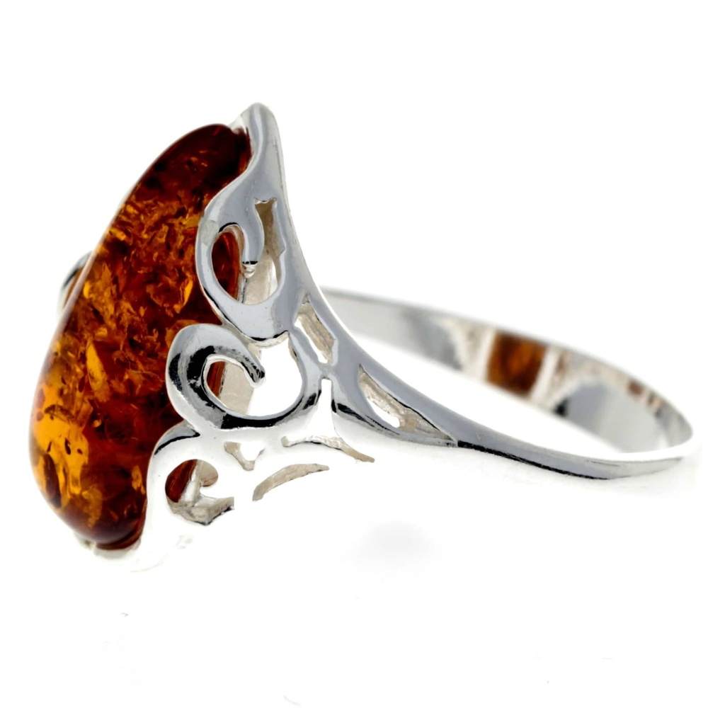925 Sterling Silver & Baltic Amber Classic Designer Ring - GL737