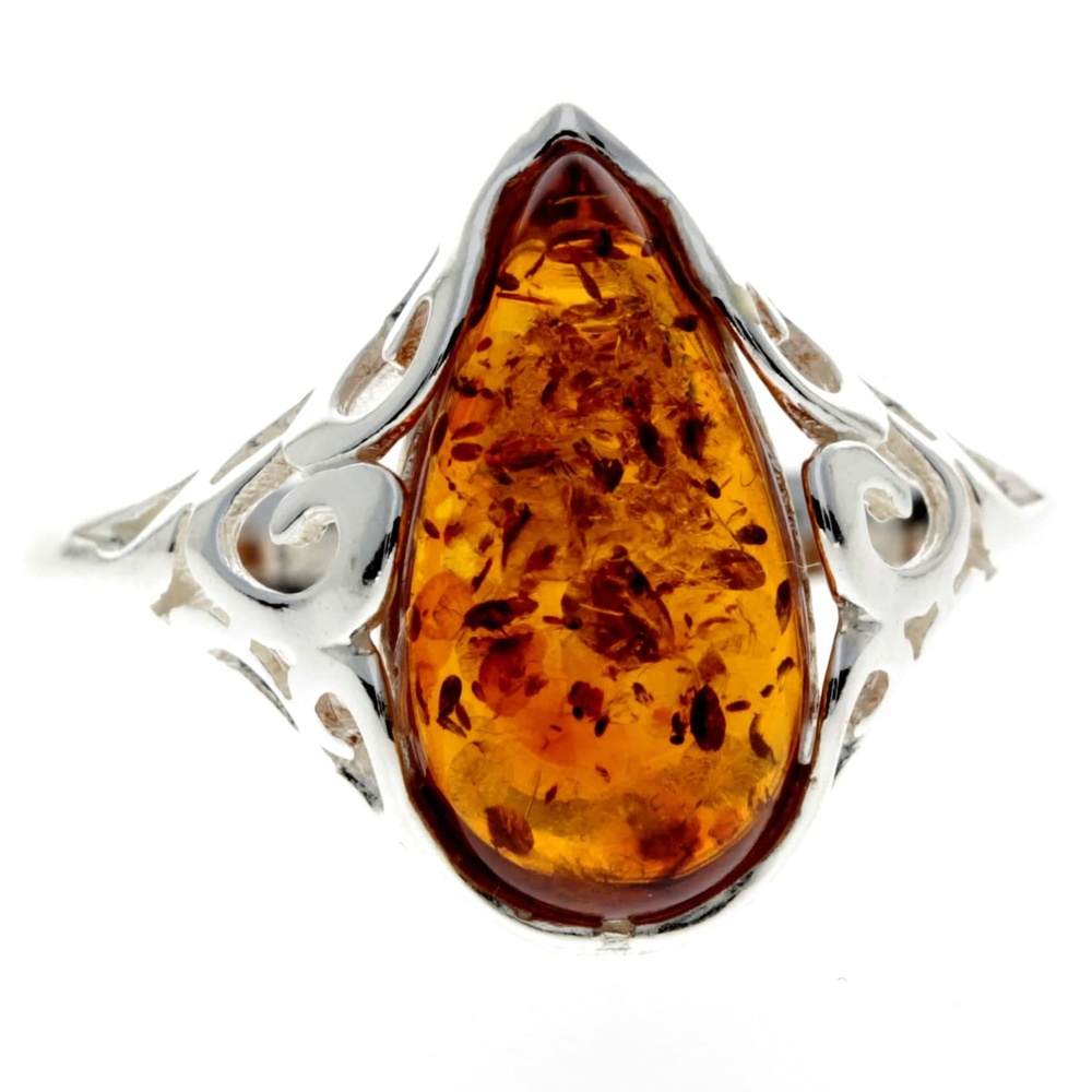 925 Sterling Silver & Baltic Amber Classic Designer Ring - GL737