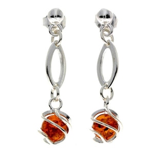 925 Sterling Silver & Baltic Amber Modern Drop Earrings - GL023