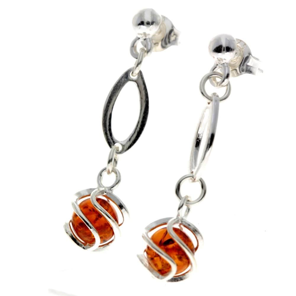 925 Sterling Silver & Baltic Amber Modern Drop Earrings - GL023