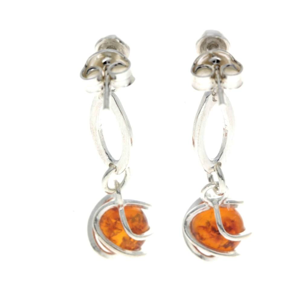925 Sterling Silver & Baltic Amber Modern Drop Earrings - GL023