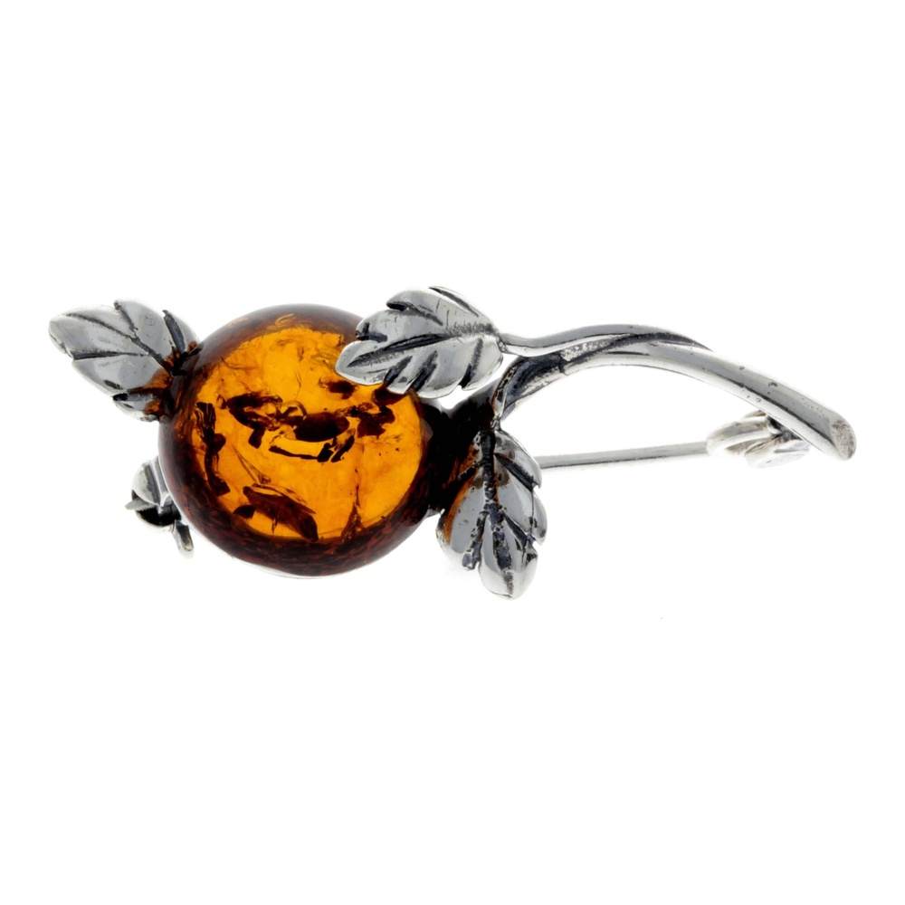 925 Sterling Silver & Baltic Amber Art Deco Brooch - 4176