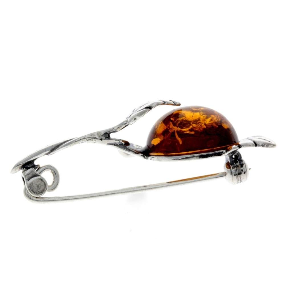 925 Sterling Silver & Baltic Amber Art Deco Brooch - 4176