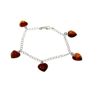 925 Sterling Silver & Baltic Amber Adjustable Hearts Link Bracelet - GL538