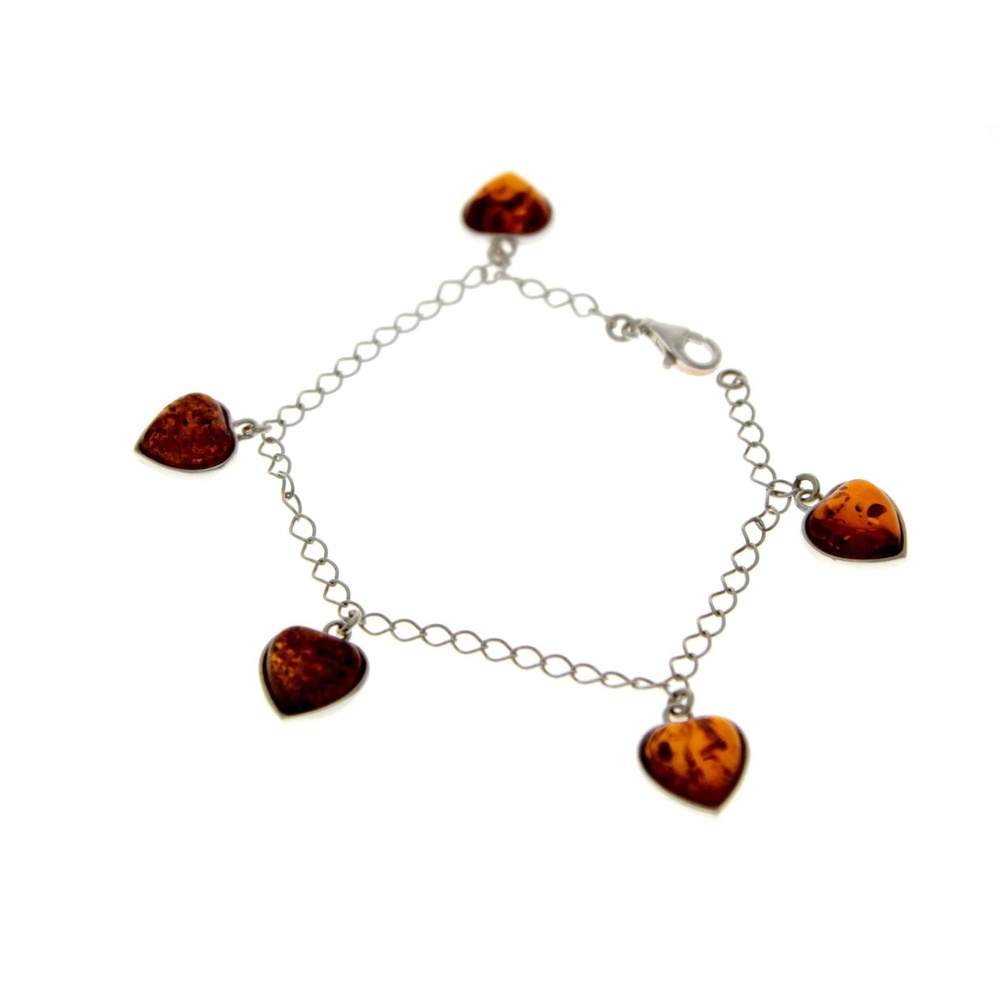 925 Sterling Silver & Baltic Amber Adjustable Hearts Link Bracelet - GL538