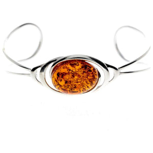 925 Sterling SIlver & Baltic Amber Classic Adjustable Bangle - GL553