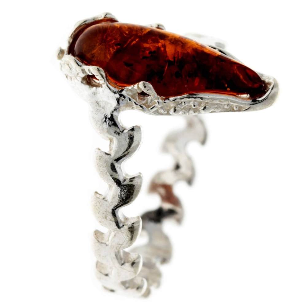925 Sterling Silver & Baltic Amber Modern Designer Ring - G401