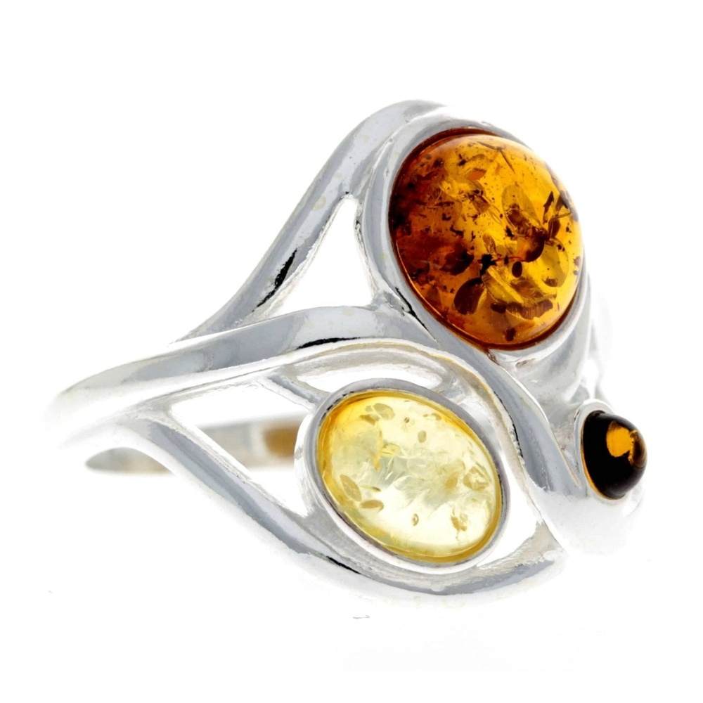 925 Sterling Silver & Baltic Amber Modern Designer Ring - GL486
