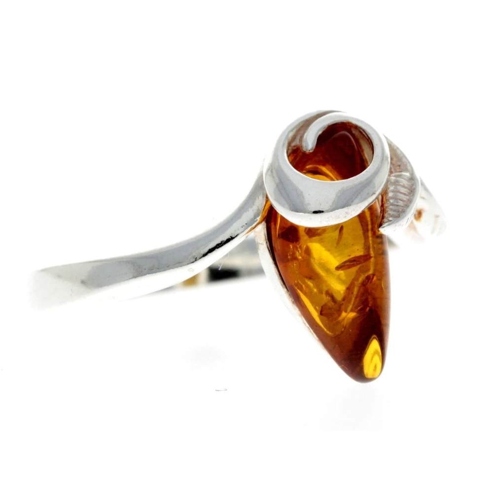 925 Sterling Silver & Baltic Amber Modern Designer Ring - GL717