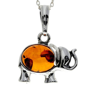 925 Sterling Silver & Baltic Amber Elephant Pendant - 1904A