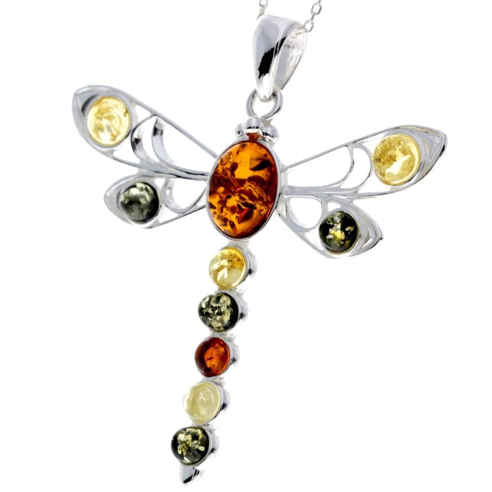 925 Sterling Silver & Baltic Amber Dragonfly Pendant - 1861