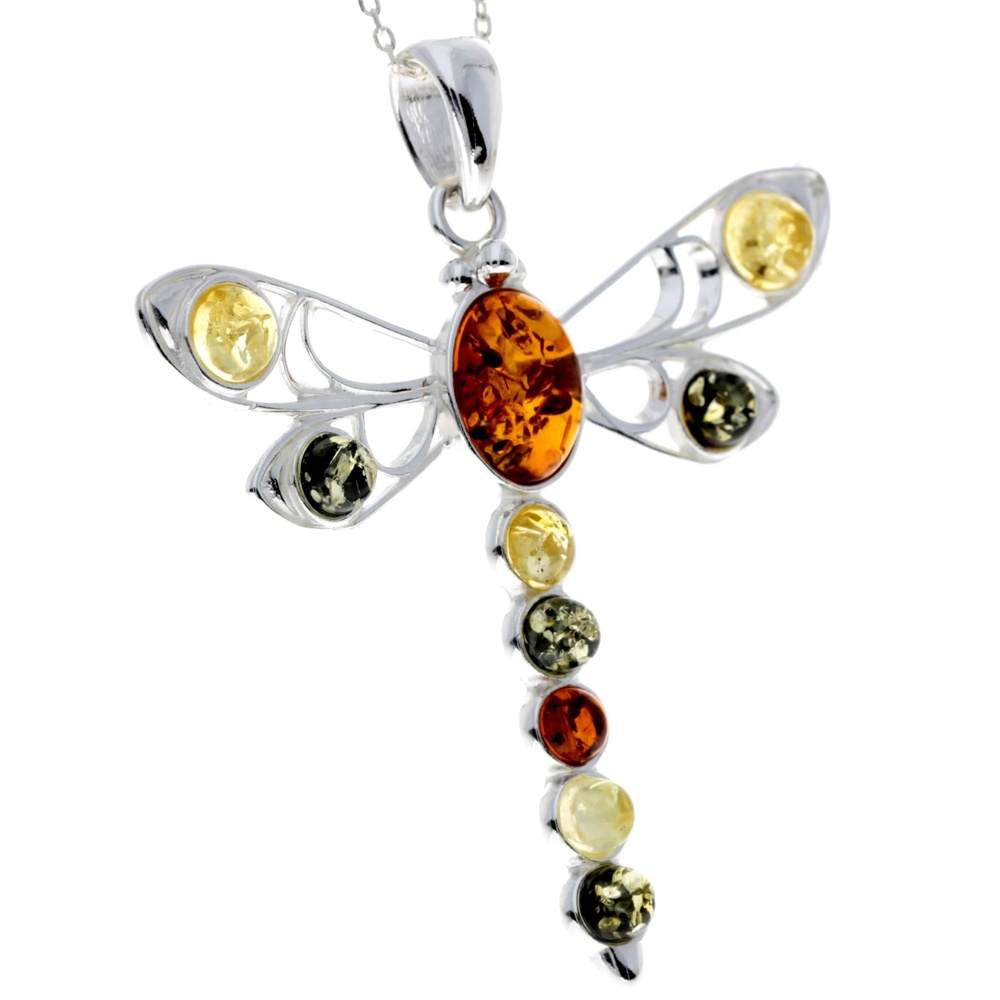 925 Sterling Silver & Baltic Amber Dragonfly Pendant - 1861