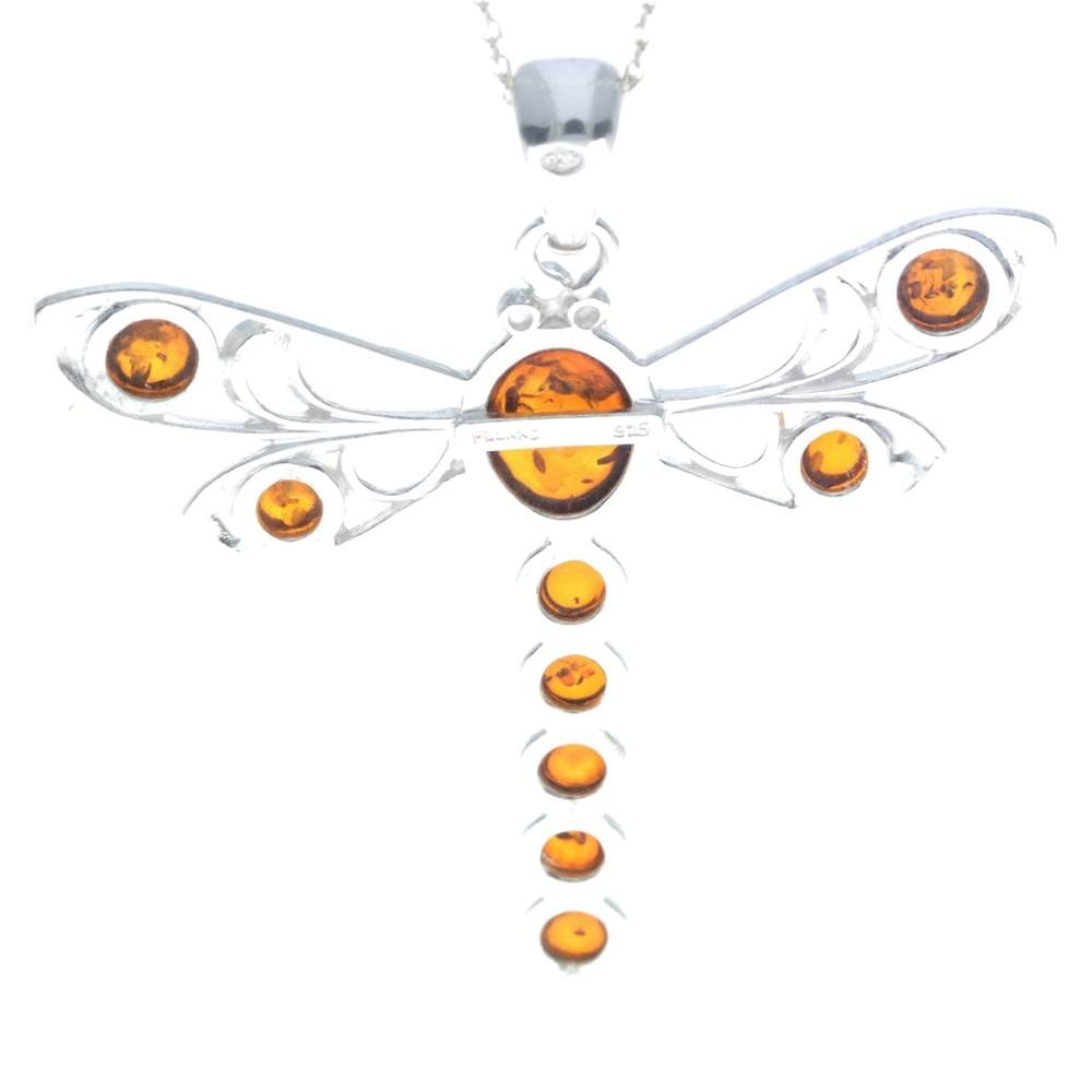 925 Sterling Silver & Baltic Amber Dragonfly Pendant - 1861