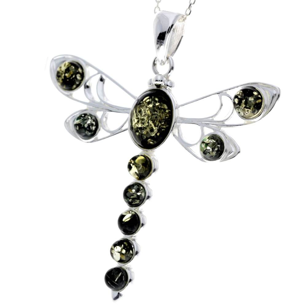 925 Sterling Silver & Baltic Amber Dragonfly Pendant - 1861