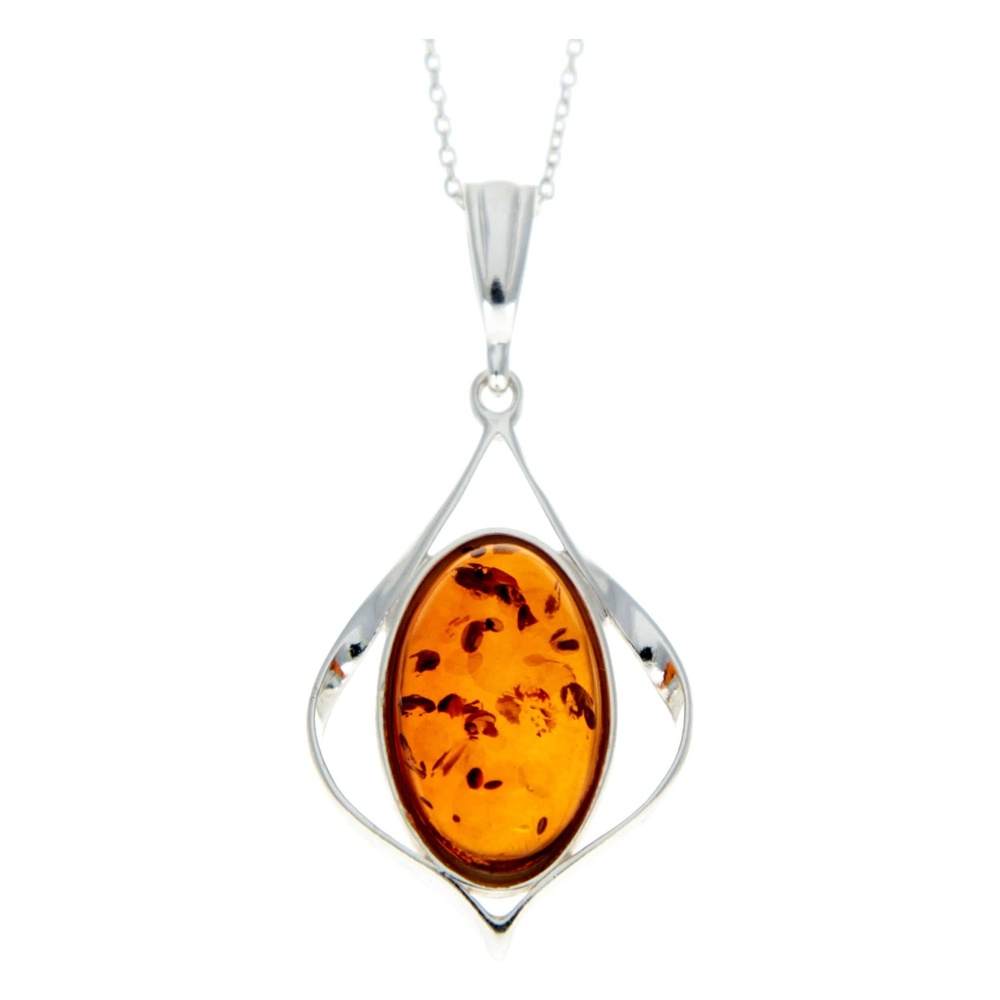 925 Sterling Silver & Baltic Amber Large Modern Pendant - GL384