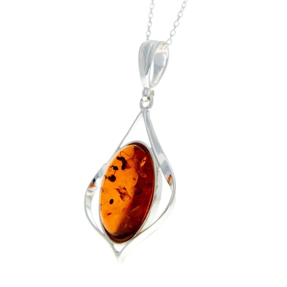 925 Sterling Silver & Baltic Amber Large Modern Pendant - GL384