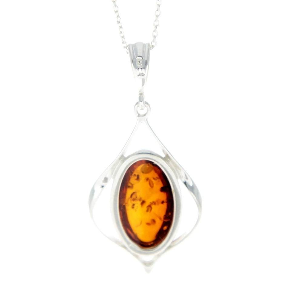 925 Sterling Silver & Baltic Amber Large Modern Pendant - GL384