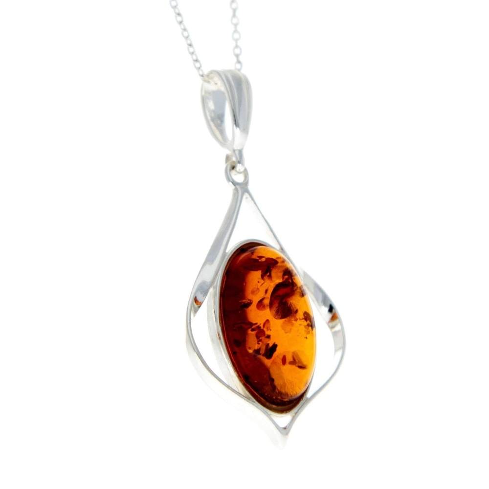 925 Sterling Silver & Baltic Amber Large Modern Pendant - GL384